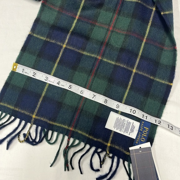 Polo Ralph Lauren Pony tartan check-pattern scarf 90% wool 10% cashmere M in UK - Picture 8 of 12